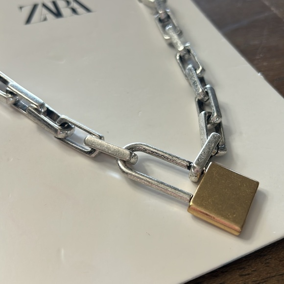Zara Gold and Silver Tone Padlock Chain Necklace New Retired - Picture 3 of 3